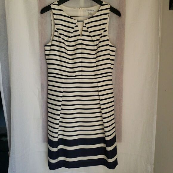 Liz Claiborne Women's Size 10 Dress Pleated Blue White Stripe Sleeveless Sailor - Picture 1 of 11